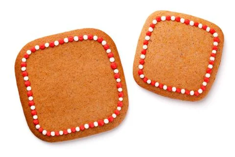 Gingerbread Cookie Shape Of Square White Isolated Stock Photos