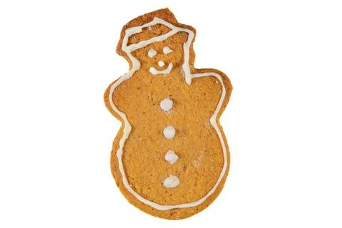 Gingerbread cookie snowman shape isolated on white background Foto stock
