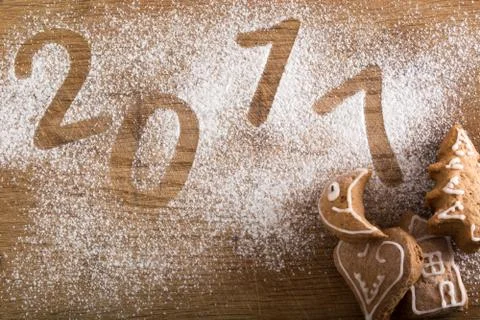 Gingerbread cookies with 2017 Stock Photos