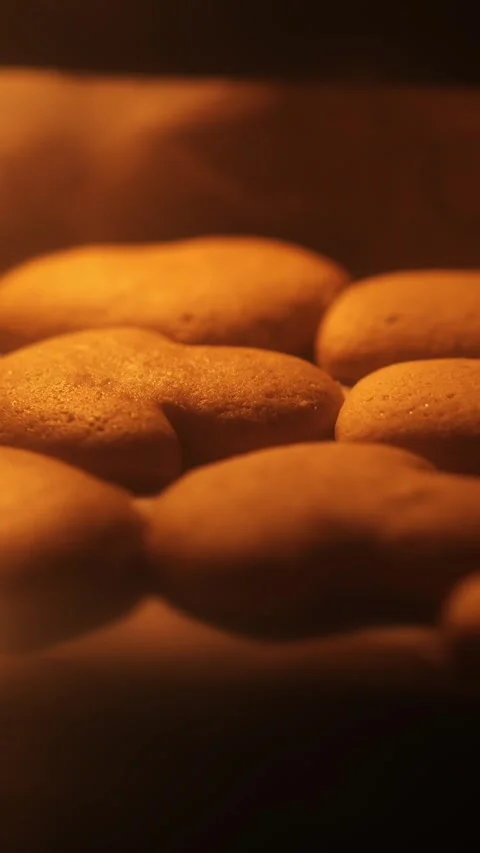 Gingerbread Cookies Baking in Oven Interior Slide Shot Stock Footage 321832123