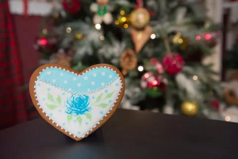 Gingerbread cookies in the Christmas interior Stock Photos