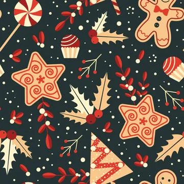 Gingerbread Cookies Christmas Seamless Pattern Stock Illustration