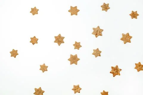 Gingerbread cookies pattern on white background. Flat lay, top view Christmas Stock Photos