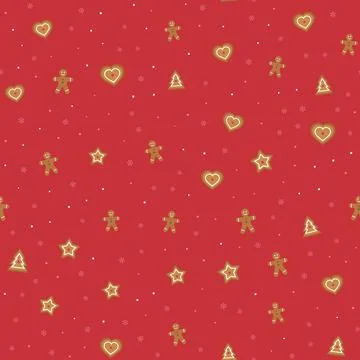 Gingerbread cookies seamless pattern with gingerbread men, hearts, stars and fir Stock Illustration