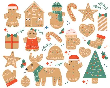 Gingerbread cookies set Stock Illustration