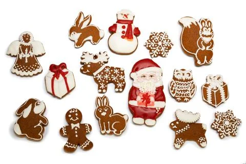 Gingerbread cookies on white Stock Photos