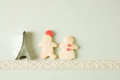 Gingerbread couple and eiffel tower cookie cutter Stock Photos