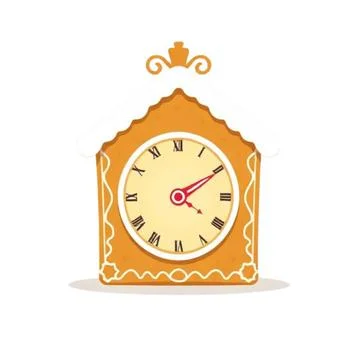Gingerbread cuckoo clock with roman numerals and festive icing decoration Illustrazione stock