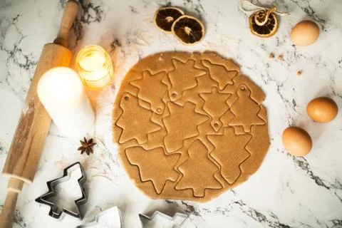 Gingerbread dough for gingerbread on the kitchen table Stock Photos