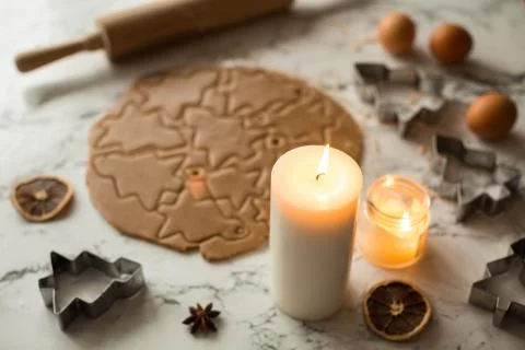 Gingerbread dough for gingerbread on the kitchen table Stock Photos