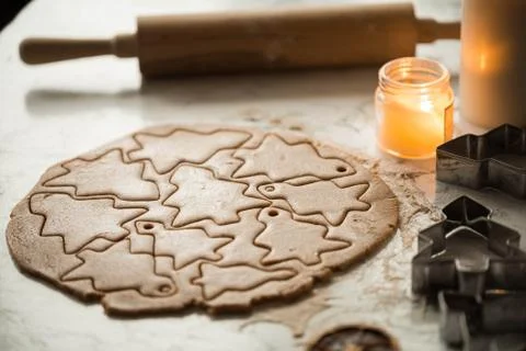 Gingerbread dough for gingerbread on the kitchen table Stock Photos