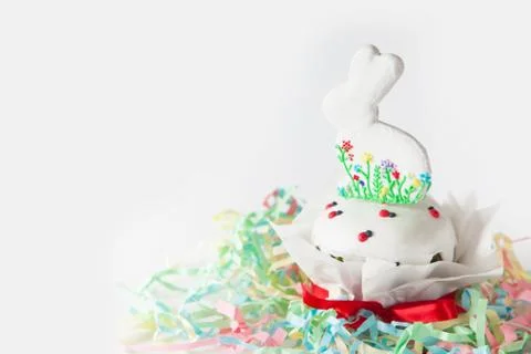 Gingerbread Easter bunny in Russian cake. Orthodox Russian Easter. White Stock Photos
