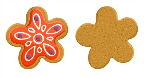Gingerbread in the form of a flower with and without icing. Illustration, vector Stock Illustration