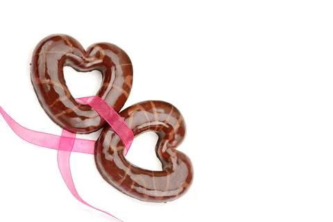 Gingerbread in the form of hearts isolated on white background. Free space .. Foto stock