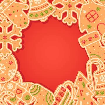 Gingerbread frame. Cookie with glaze. Flat, cartoon, vector Stock Illustration