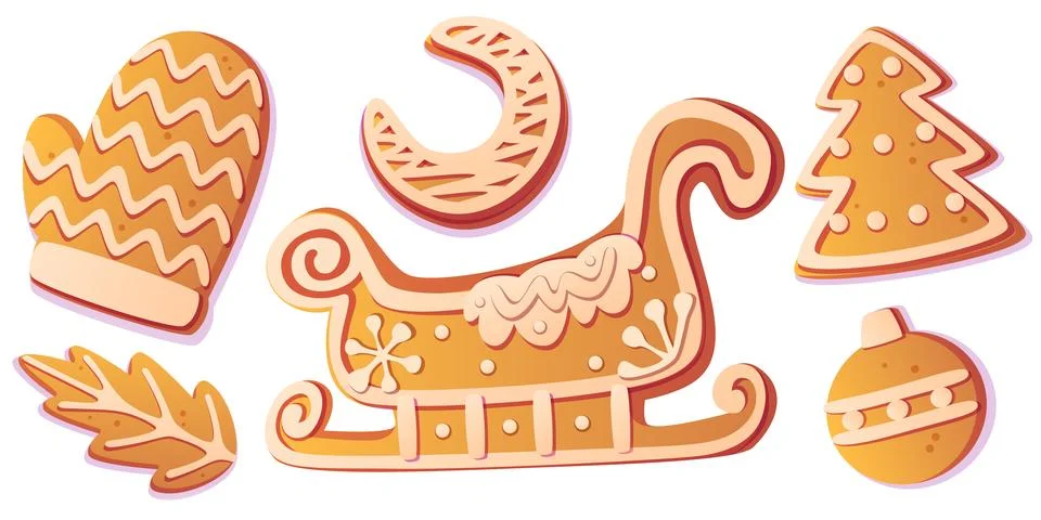 Gingerbread - ginger cookies with icing patterns Stock Illustration