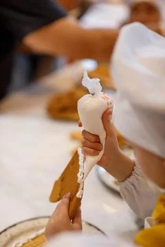 Gingerbread hands master class child Stock Photos