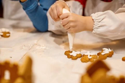 Gingerbread hands master class child Stock Photos