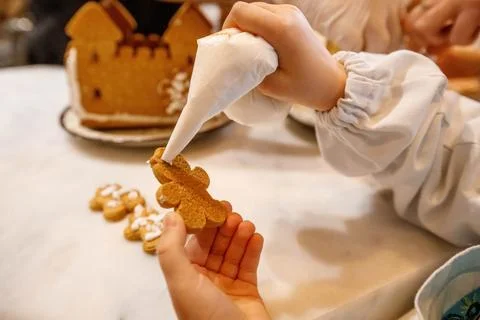 Gingerbread hands master class child Stock Photos