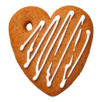 Gingerbread Heart Cookie Isolated on White Background Stock Photos