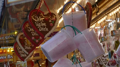 Gingerbread hearts, cotton candy in buckets Stock Footage 120123660