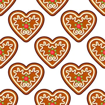 Gingerbread hearts seamless pattern background Stock Illustration
