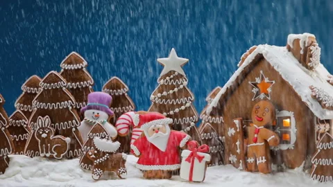 Gingerbread house and trees Stock Footage 120691347
