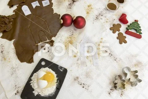 Gingerbread house baking flat lay Stock Photos