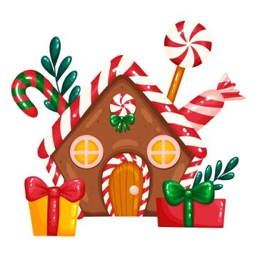 Gingerbread House with Candy Canes Concept Illustration Stock Illustration