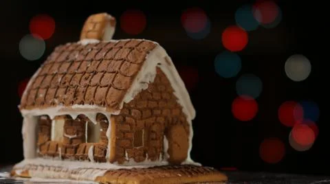 Gingerbread House Colored Lights Stock Photos