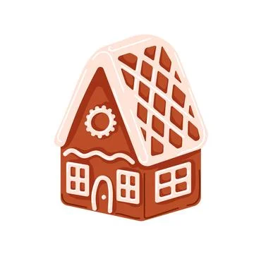Gingerbread house cookie with icing glazed roof in cartoon style. Christmas Stock Illustration