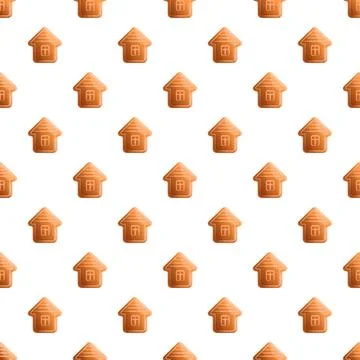 Gingerbread house cookie seamless pattern on white background Stock Illustration