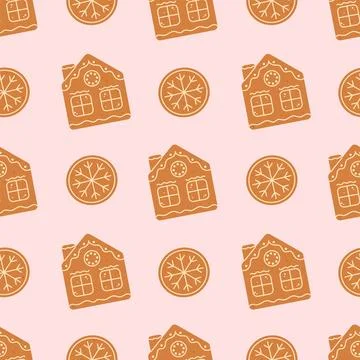 Gingerbread house cookies seamless pattern Stock Illustration