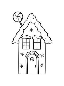 Gingerbread House doodle icon. Vector illustration of a cartoon Christmas c.. Ilustración de archivo