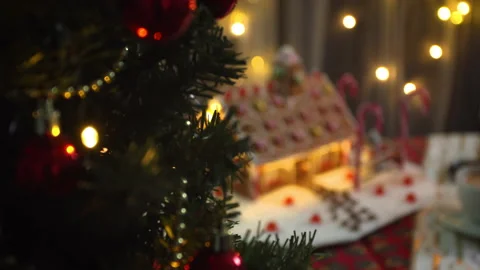 Gingerbread House On Festive Table Video stock 144933902