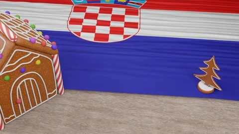 Gingerbread house with the flag of Croatia on the table Stock Footage 167764676