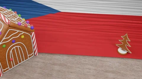 Gingerbread house with the flag of Czech on the table Video stock 167764680