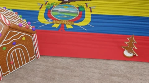 Gingerbread house with the flag of Ecuador on the table Stock Footage 167764686