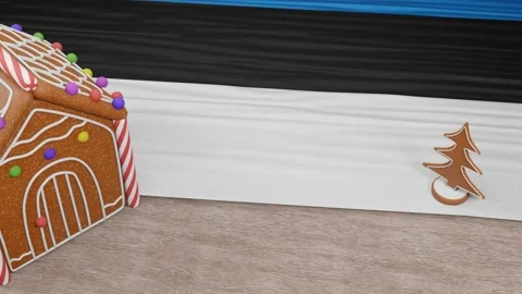 Gingerbread house with the flag of Estonia on the table Stock Footage 167764691