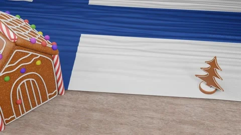 Gingerbread house with the flag of Finland on the table Stock Footage 167764698