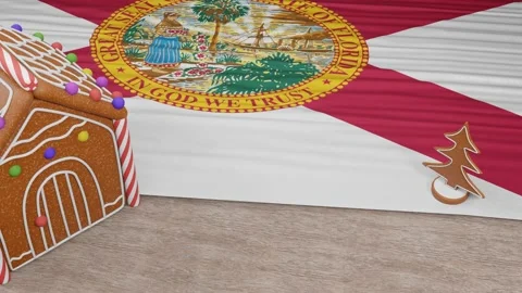 Gingerbread house with the flag of Florida on the table Stock Footage 167764881