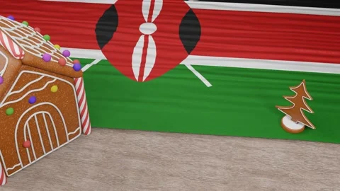 Gingerbread house with the flag of Kenya on the table Video stock 167764737