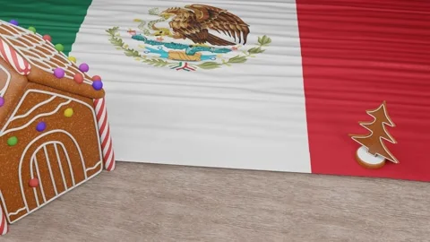 Gingerbread house with the flag of Mexico on the table Stock Footage 167764768