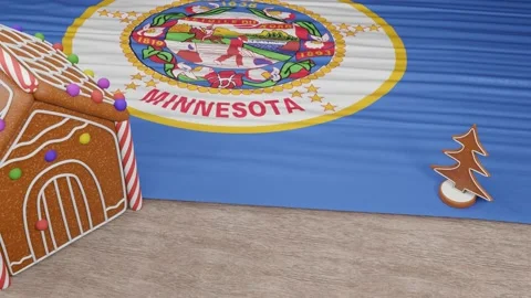 Gingerbread house with the flag of Minnesota on the table Stock Footage 167764901