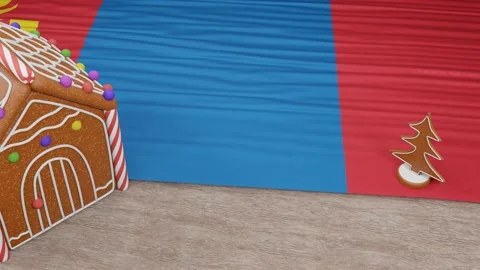 Gingerbread house with the flag of Mongolia on the table Stock Footage 167764774