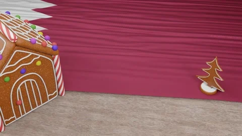 Gingerbread house with the flag of Qatar on the table Video stock 167764810