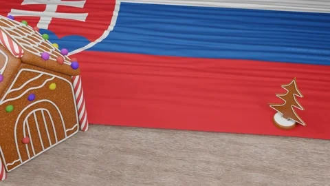 Gingerbread house with the flag of Slovakia on the table Stock Footage 167764827