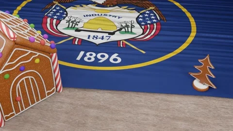 Gingerbread house with the flag of Utah on the table Stock Footage 167764920