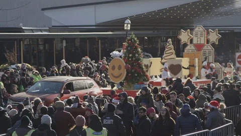 Gingerbread house float santa claus parade Stock Footage 120036939