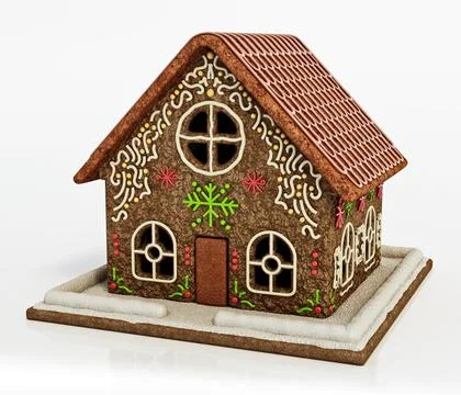 Gingerbread house isolated on white background. 3D illustration Stock Illustration